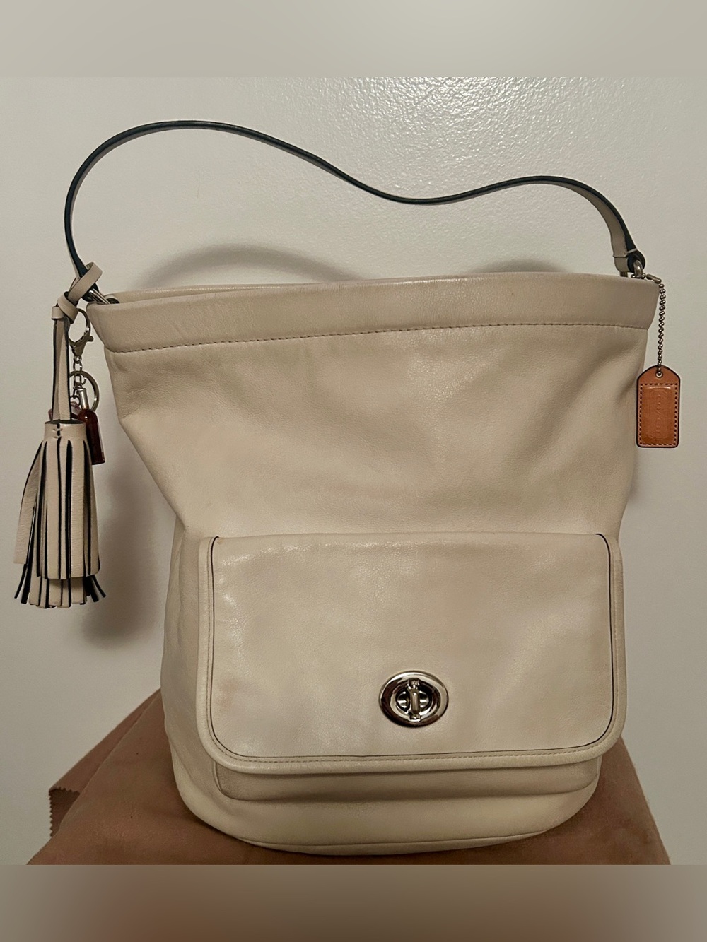 COACH Archival Bucket Hobo Shoulder Bag, White Leather Y2K